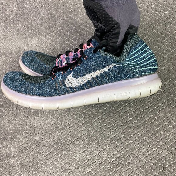 Nike Free RN Flyknit Running Shoes Women's 9 Blue Teal Pink Sneakers 831070 004 - Picture 4 of 15
